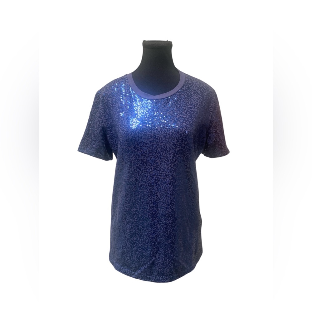DKNY Sparkling Blue Short Sleeve Top L EUC